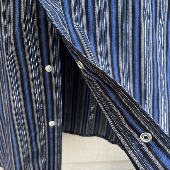 Vintage Wrangler  Western Dress Shirt Pearl Snap Men  XL/TG Metallic Silver Blue - Picture 7 of 11
